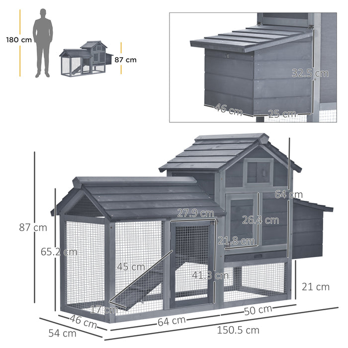 Deluxe Solid Wood Chicken Coop - Enclosed Outdoor Backyard Hen House with Nesting Box, Grey Finish - Ideal for Urban Poultry Keepers