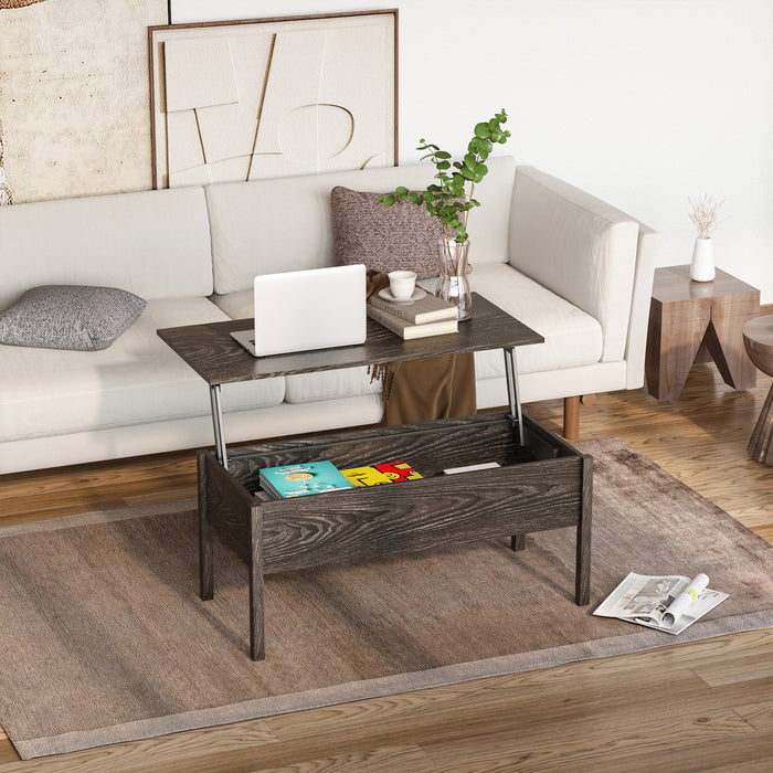 Modern Lift Top Coffee Table - Convertible Desk with Storage Compartment and Retractable Floating Design - Versatile Furniture for Home Office and Living Room Use