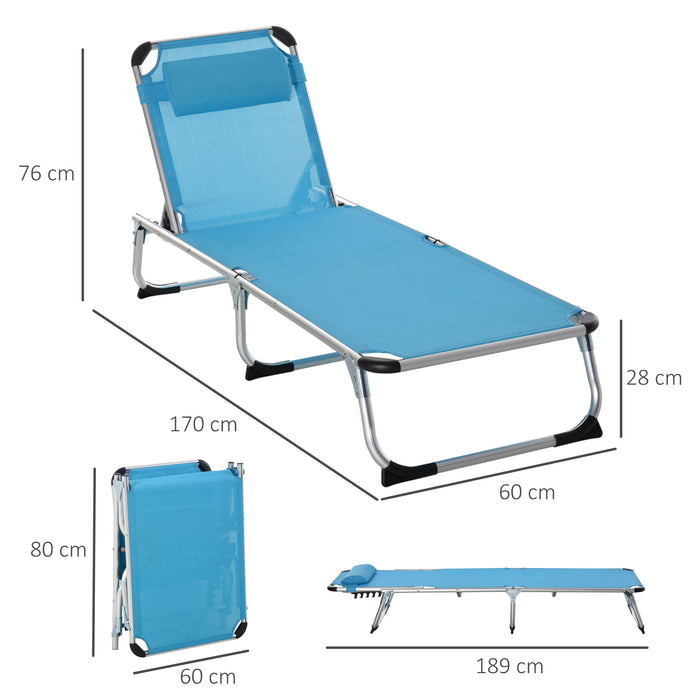 Adjustable Reclining Sun Lounger with Pillow - 2-Pack Aluminum Frame Folding Lounge Chairs, 5-Level Comfort - Ideal for Camping, Patio, Beach Relaxation