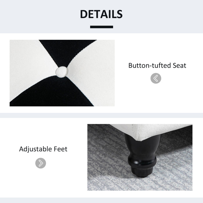 Velvet Storage Ottoman - 114cm Luxury Button-Tufted Footstool, Toy Box with Lid - Elegant Décor for Living Room and Bedroom, White & Black