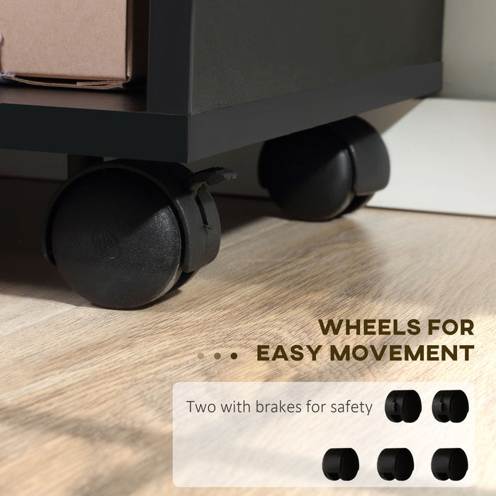 Mobile Printer Stand with Wheels - Open Shelving, Drawers, and Enclosed Storage - Versatile Organization for Home Office Use