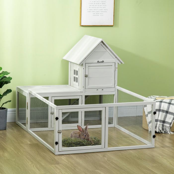 Wooden Rabbit Hutch & Spacious Guinea Pig Cage - Indoor Small Animal House with Extra Fenced Area & Slide-out Tray - Perfect for Pet Rabbits and Guinea Pigs