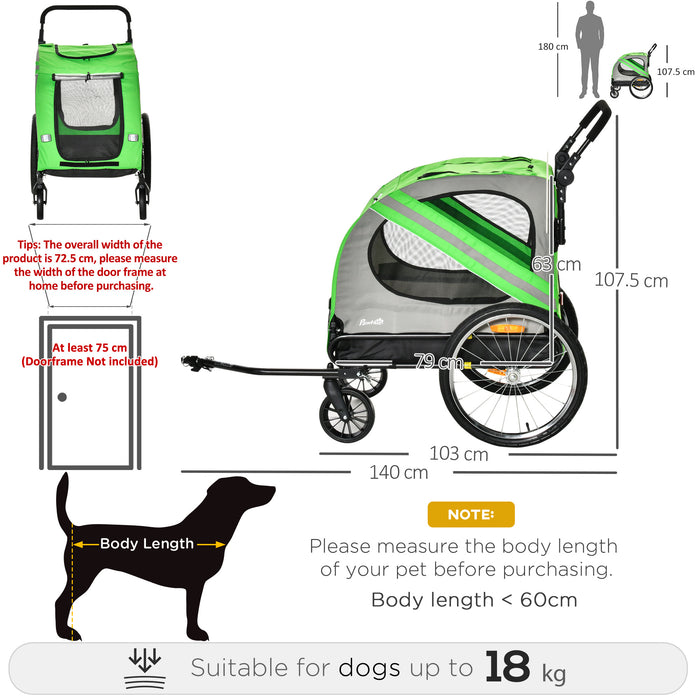2-in-1 Dog Bike Trailer & Pet Stroller - Heavy-Duty Steel Frame Carrier with Universal Wheel, Reflectors & Safety Flag - Ideal for Pet Travel and Outdoor Adventures