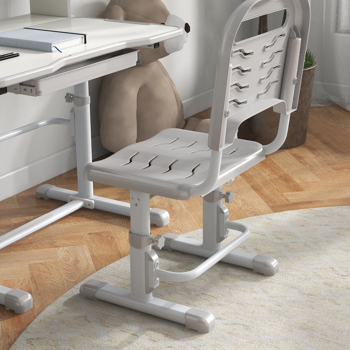 Kids' Ergonomic Study Desk Set - Height Adjustable with Drawer & Storage Shelf, 80x54.5x104cm - Ideal for Children's Homework and Craft Space, Grey