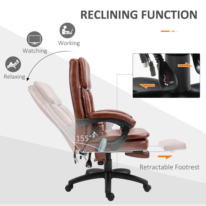 Ergonomic High Back Gaming Chair with Massage & Footrest - Adjustable Reclining Office Recliner, PU Leather, Brown - Comfort for Gamers and Professionals