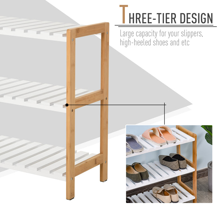 3-Tier Wooden Shoe Rack with Slatted Shelves - Spacious, Hygienic Storage Solution for Home and Hallways - Ideal for Families and Guests, 70x26x57.5cm, Natural Finish