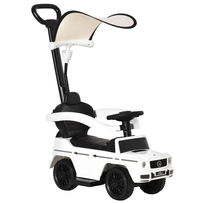 Mercedes-Benz G350 - Kids' Ride-On Push Car with Horn & Steering Wheel - Foot-Powered Slider Stroller for Toddlers, No Batteries Required, in White