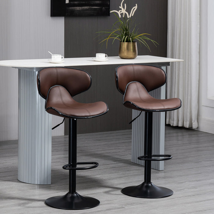 Swivel Barstools Set of 2 - Adjustable Height with Back & Footrest, Steel Frame & Gas Lift - Ideal for Kitchen Counter & Dining Room, Brown