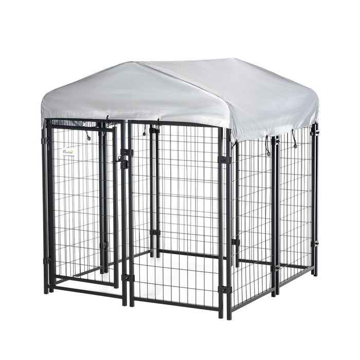 Outdoor Dog Kennel Playpen with UV-Resistant Canopy - Lockable Metal Fence for Pets, 120x120x138cm - Ideal for Small to Medium Dogs' Play & Security