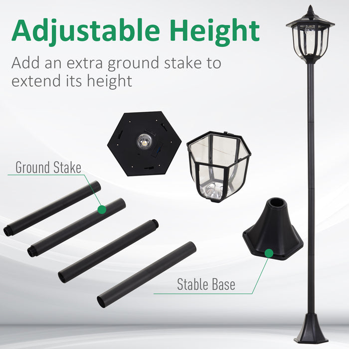 Garden Solar LED Lamp Post - 1.77m Tall, Free-Standing, ABS Construction in Elegant Black - Eco-Friendly Outdoor Lighting Solution