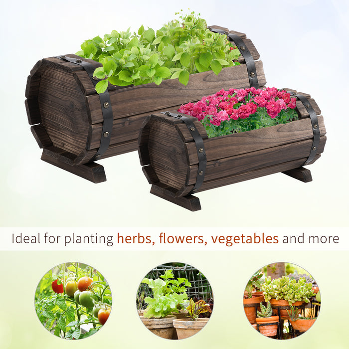 Wooden Planter Box Set of 2 - Outdoor & Indoor Solid Wood Garden Flower Box, Carbonized Finish - Ideal for Planting Flowers & Herbs