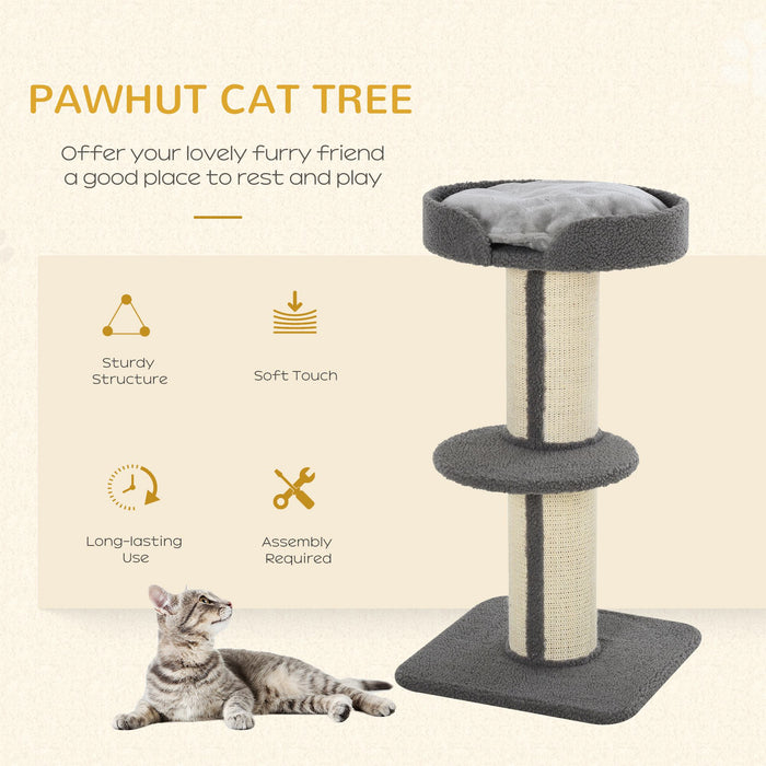 Cat Tree with Sisal Scratching Post - 81cm Kitten Activity Center with Climbing Frame & Large Platform - Cozy Lamb Cashmere Perch for Cats, Grey