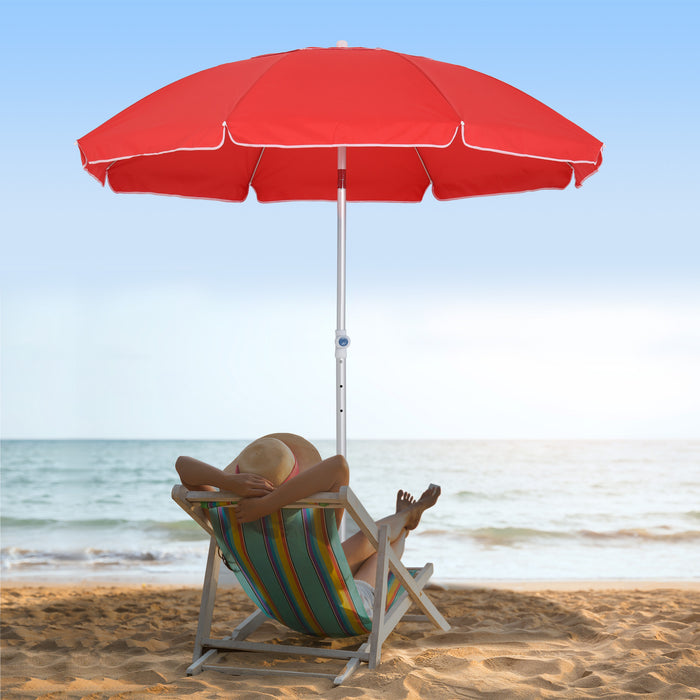 Arced Beach Umbrella 1.9m with 3-Angle Canopy - Aluminium Frame, Pointed Spike, Carry Bag - Outdoor Sun Shelter for Patio and Beach Safety, Red Color