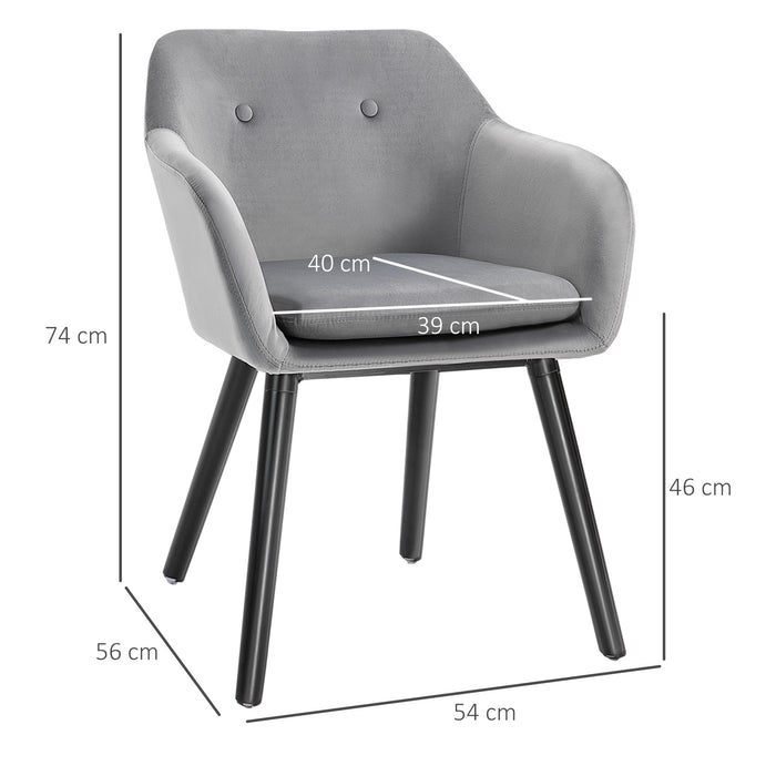 Modern Upholstered Velvet Dining Chairs - Set of 2 with Backrest and Armrests, Comfortable Leisure Seating - Ideal for Home Office, Lounge, or Reception Area, Grey