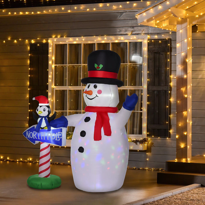 Inflatable Snowman & Penguin with North Pole Sign - 1.9m LED-Lit Christmas Holiday Yard Decor - Perfect for Indoor/Outdoor Festive Lawn Display