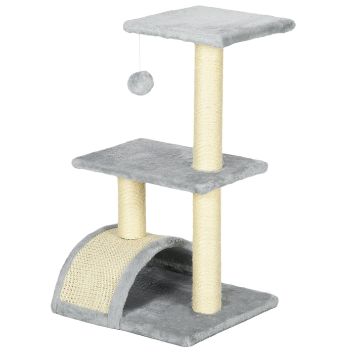 Multi-Level Cat Tree Tower with Sisal Scratching Post - Indoor Climbing Activity Centre with Pad and Hanging Ball in Light Grey - Perfect Play Structure for Cats and Kittens