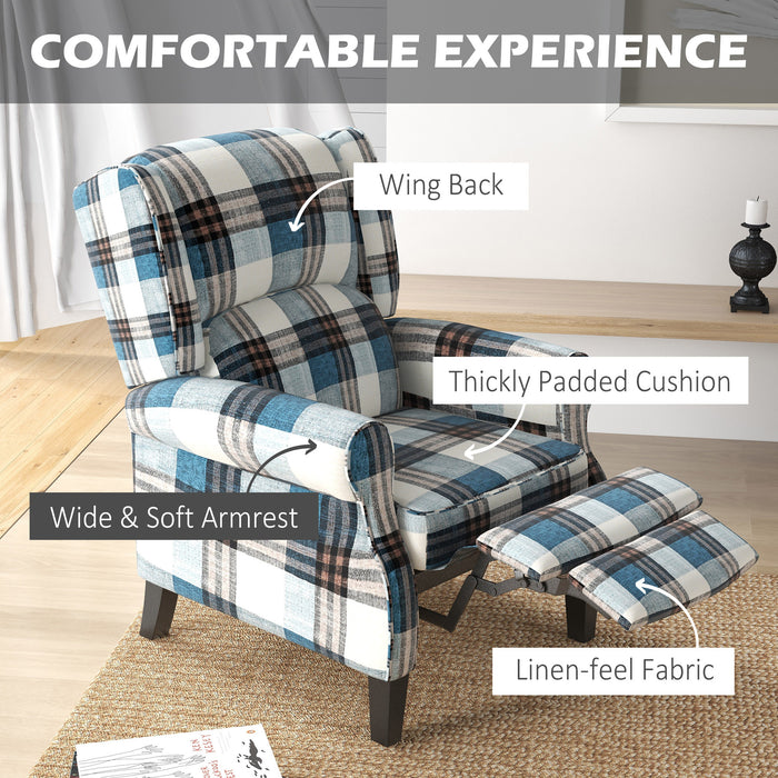 Wingback Recliner - Push-Back Armchair with Extendable Footrest and Wooden Legs for Living Spaces - Comfortable Seating for Bedroom or Living Room Relaxation