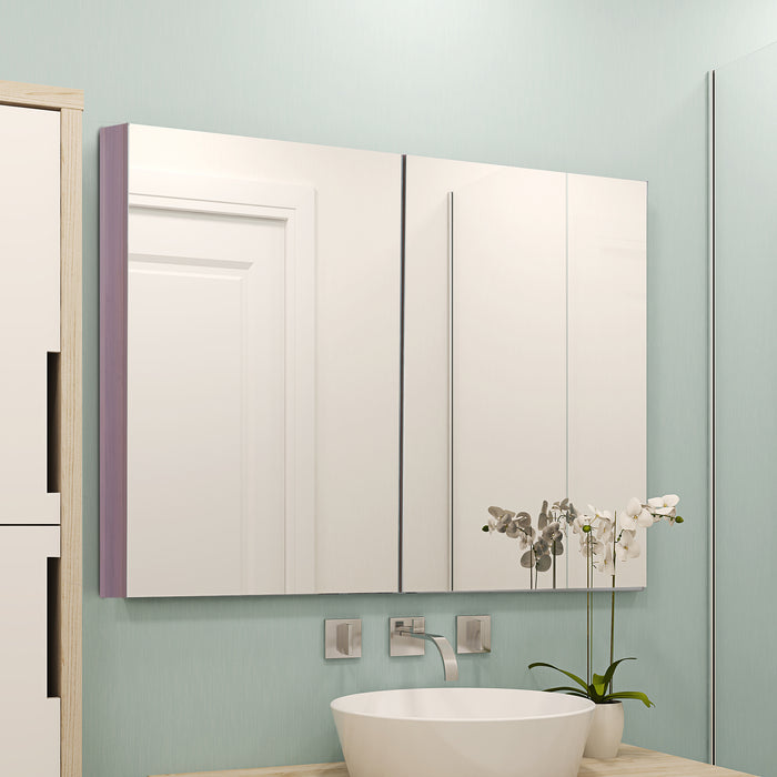 Wall Mounted Glass Mirror Cabinet in Light Walnut - Bathroom Storage Solution with Shelves, 63cm W x 60cm H x 13.5cm D - Ideal for Organizing Toiletries and Cosmetics