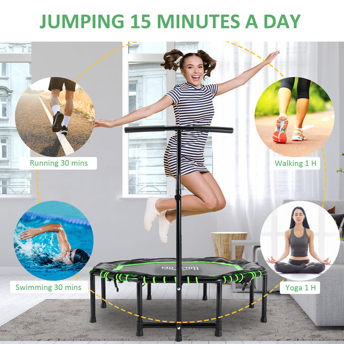 Octagonal 48" Fitness Rebounder Trampoline - Indoor/Outdoor Foldable Jumping Workout with Adjustable Handle, Green - Perfect for Cardio & Low-Impact Exercise