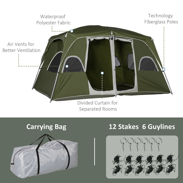 Family Camping Shelter 4-8 Persons - Dual-Room Large Mesh Windows Tent, Quick Assembly - Ideal for Backpacking & Hiking Adventures, Green