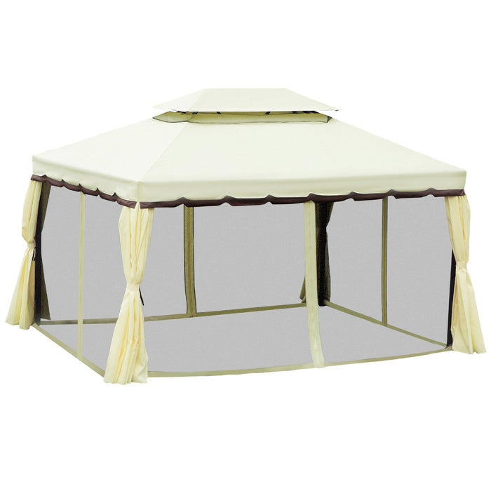 Aluminium Metal Gazebo 3x4m - Outdoor Marquee Canopy Pavilion with Nets and Sidewalls, Cream White - Ideal for Patio, Garden Parties & Shelters