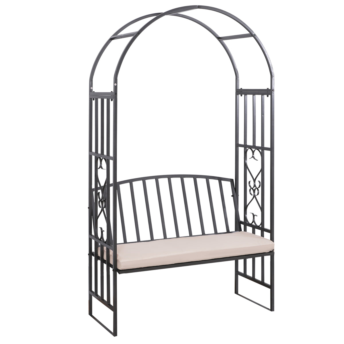 Garden Metal Arch Bench with Cushion - Black Rose Trellis Seat — Shopsta UK