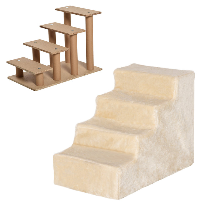 4-Step Pet Stairs - Washable Plush Cover, Durable Access to High Beds and Sofas - Ideal for Small Dogs and Cats
