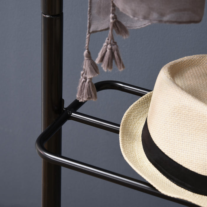 Bamboo Clothes Rail with Coat Stand - Garment Rack with Open Shelves & Storage Box, Dark Walnut - Ideal for Bedroom & Hallway Organization