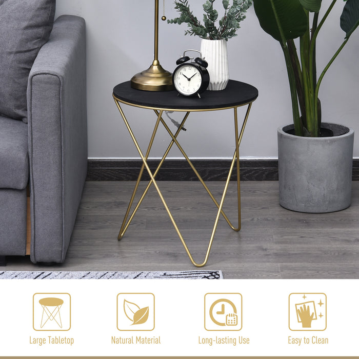 Modern Round Wooden and Metal Coffee Table - Black and Gold Sofa End, Bedside Table for Living Room Decor, Φ43cm - Chic Accent Furniture for Contemporary Home Styling