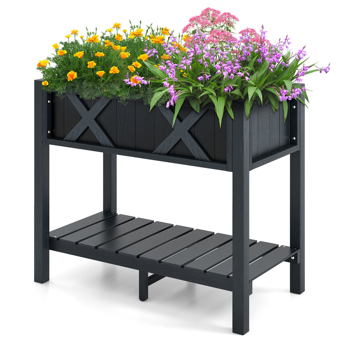 HIPS - Raised Garden Bed with Storage Shelf and Drainage Holes in Black - Perfect for Urban Gardeners and Space-Saving Solution