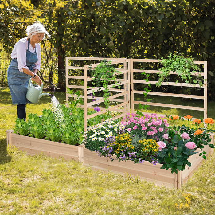 Elevated Garden Bed - With Trio Trellis Design and Dual Planting Boxes - Ideal for Outdoor Gardening Enthusiasts