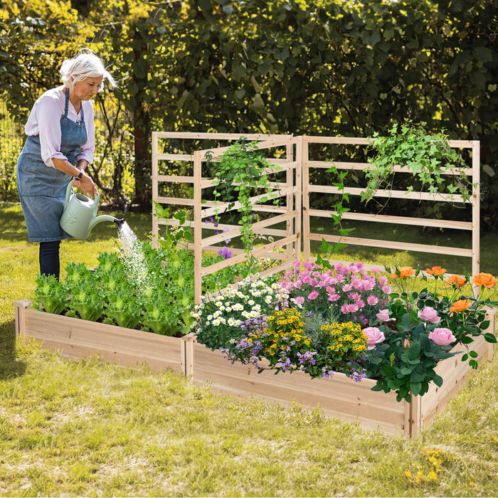 Elevated Garden Bed - With Trio Trellis Design and Dual Planting Boxes - Ideal for Outdoor Gardening Enthusiasts