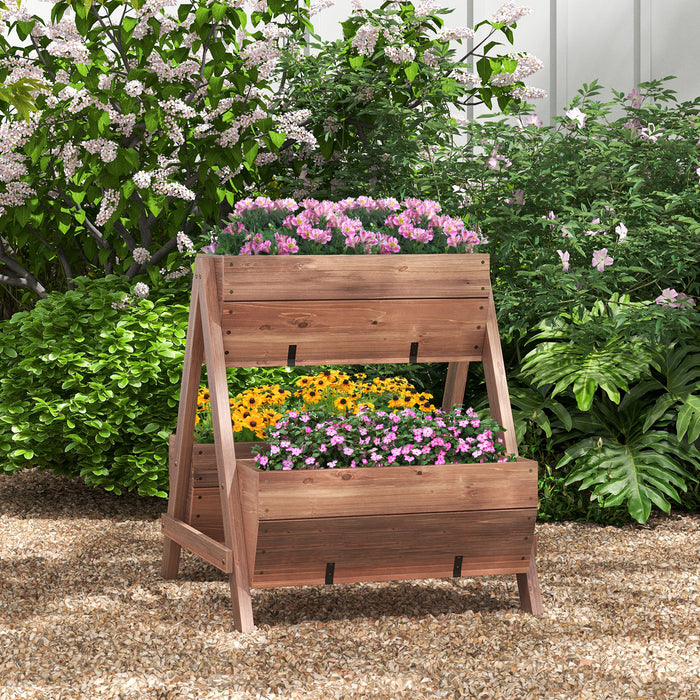 Raised Garden Bed - Vertical Structure with 3 Wooden Planter Boxes and Drainage Holes in Brown - Ideal for Gardening Enthusiasts and Space Savers