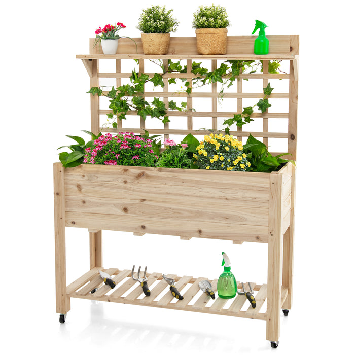 UpGrowth - Wooden Raised Mobile Garden Bed with Built-in Trellis and Wheels - Ideal for Urban Gardeners and Balcony Farming Enthusiasts