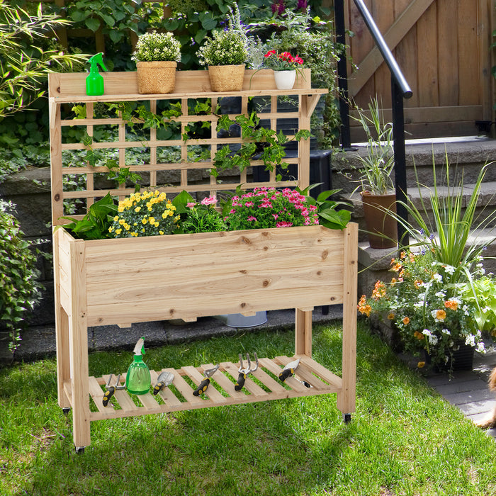 UpGrowth - Wooden Raised Mobile Garden Bed with Built-in Trellis and Wheels - Ideal for Urban Gardeners and Balcony Farming Enthusiasts