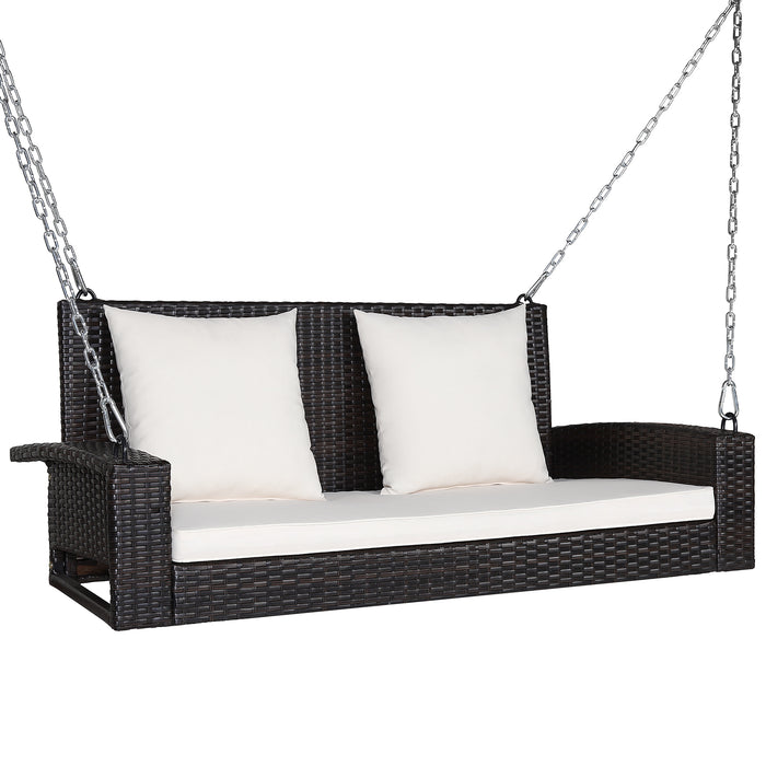 Patio Porch Swing - 2-Seat Rattan Design with Solid Steel Chains - Ideal for Outdoor Relaxation
