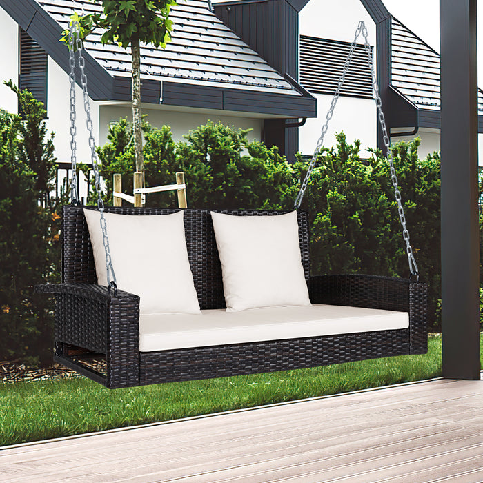Patio Porch Swing - 2-Seat Rattan Design with Solid Steel Chains - Ideal for Outdoor Relaxation