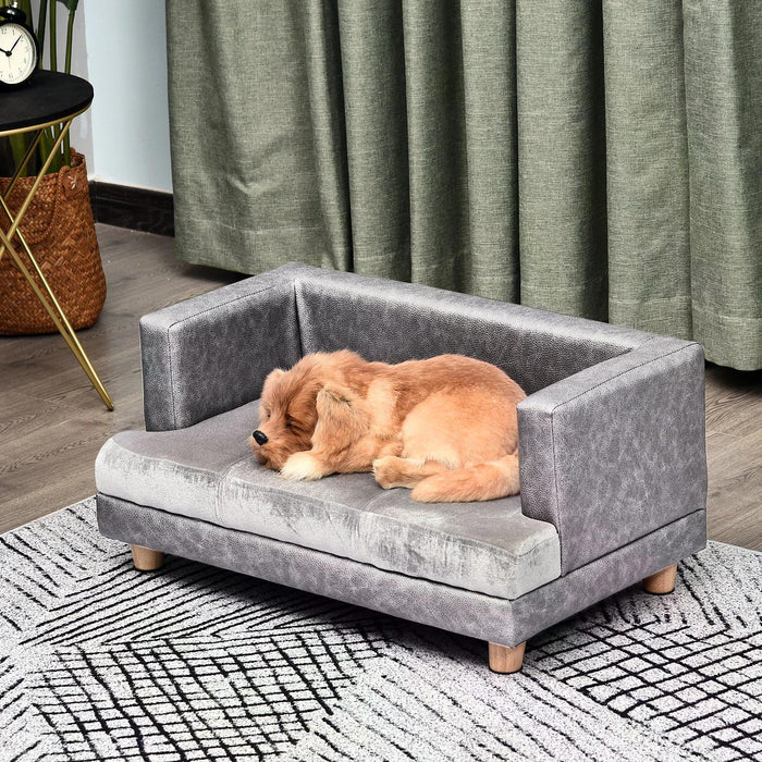 Elevated Grey PU Leather Dog Sofa Bed - Comfortable and Stylish Pet Furniture - Ideal for Supporting Joint Health in Dogs