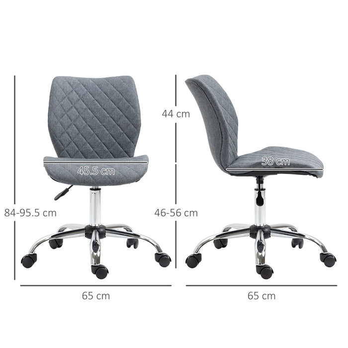 Mid Back Swivel Chair - 360° Rotating, Height Adjustable with Thick Sponge Padding, Linen Fabric in Grey - Ideal for Comfortable Home Office Seating