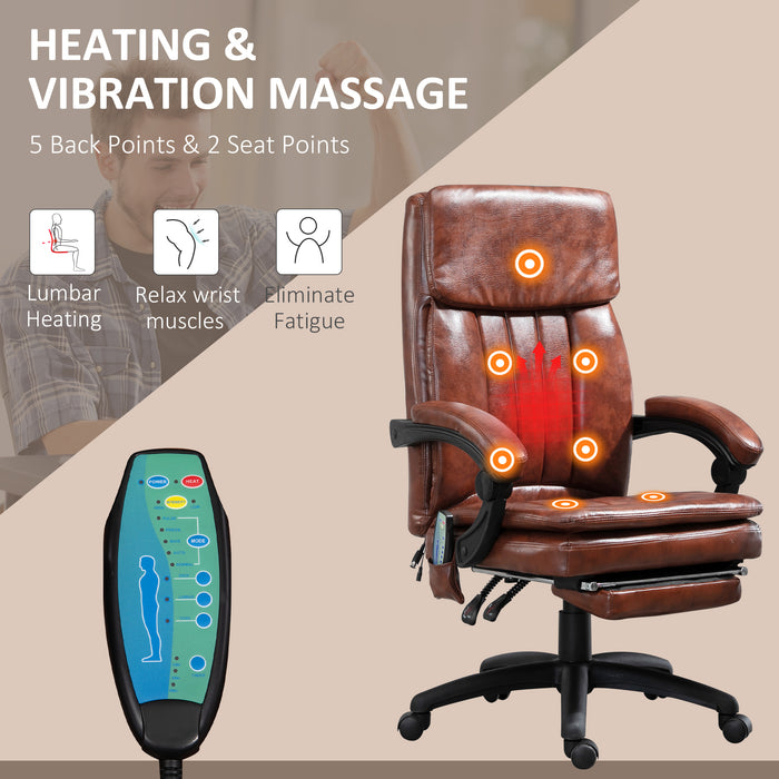 Ergonomic High Back Gaming Chair - Recliner with Footrest, 7-Point Massage, Adjustable Height, PU Leather in Brown - Perfect for Gamers and Office Workers