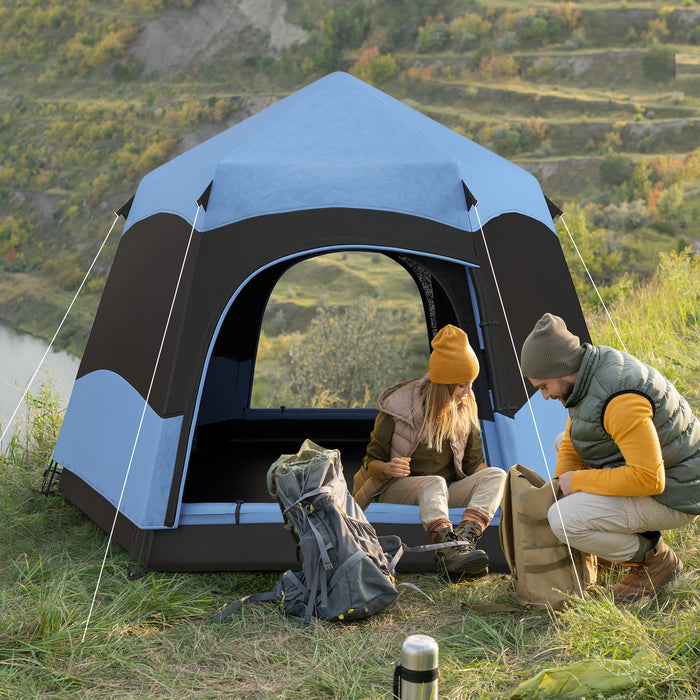4 Person Hexagon Dome Tent with Double Layer Protection - Waterproof Rainfly and Welded Floors for Outdoor Camping - Portable Shelter with Hanging Hook and Travel Carry Bag