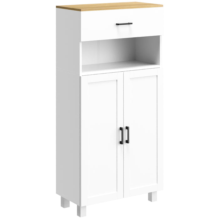 Freestanding Nordic Cupboard - Elegant White Storage Cabinet with Drawers, Doors & Open Countertop - Ideal for Living & Dining Spaces, 130cm