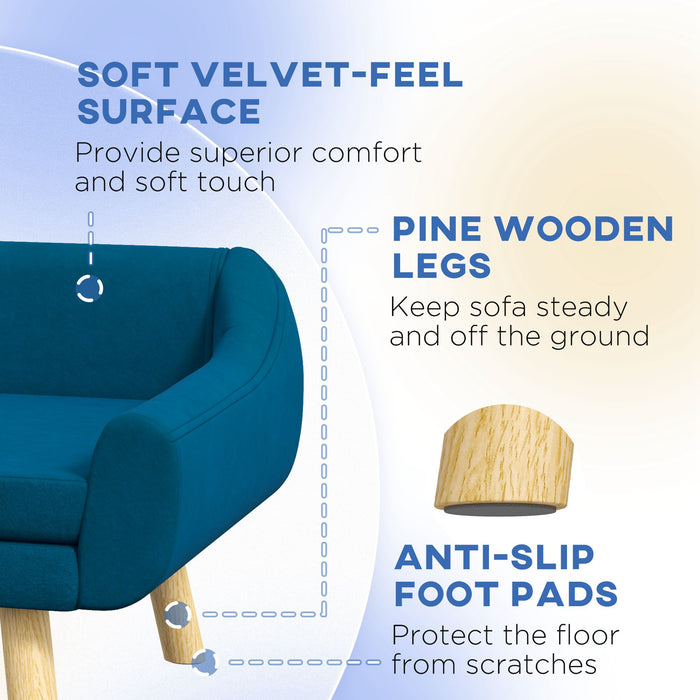 Pet Sofa Bed with Soft Cushion - Durable Dog Couch with Wooden Frame and Removable Cover, Blue - Ideal for Medium to Large Dog Comfort and Relaxation