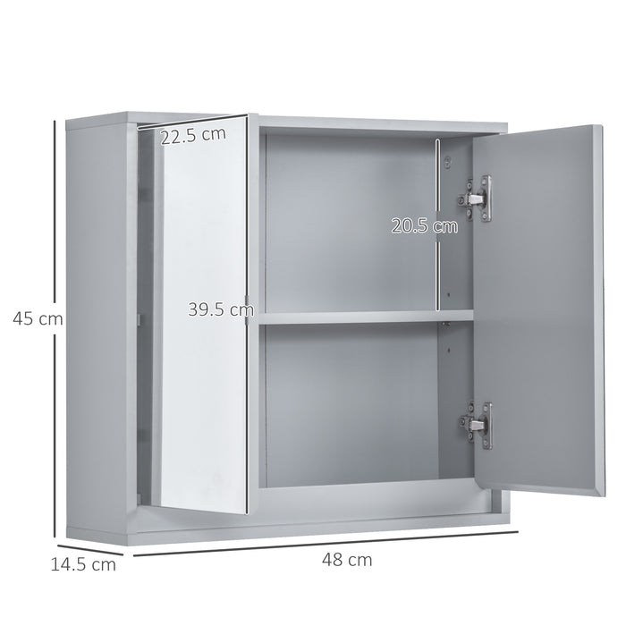 Wall-Mounted Mirror Cabinet with Double Doors - Bathroom Storage Cupboard, 48x14.5x45cm Shelving Unit - Space-Saving Organizer for Toiletries and Essentials