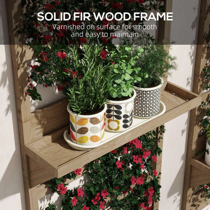 Fir Wood Hanging Planter Shelves - Wall Mounted Set of 2 with Slatted Trellis - Ideal for Patio, Balcony & Porch Greenery Display