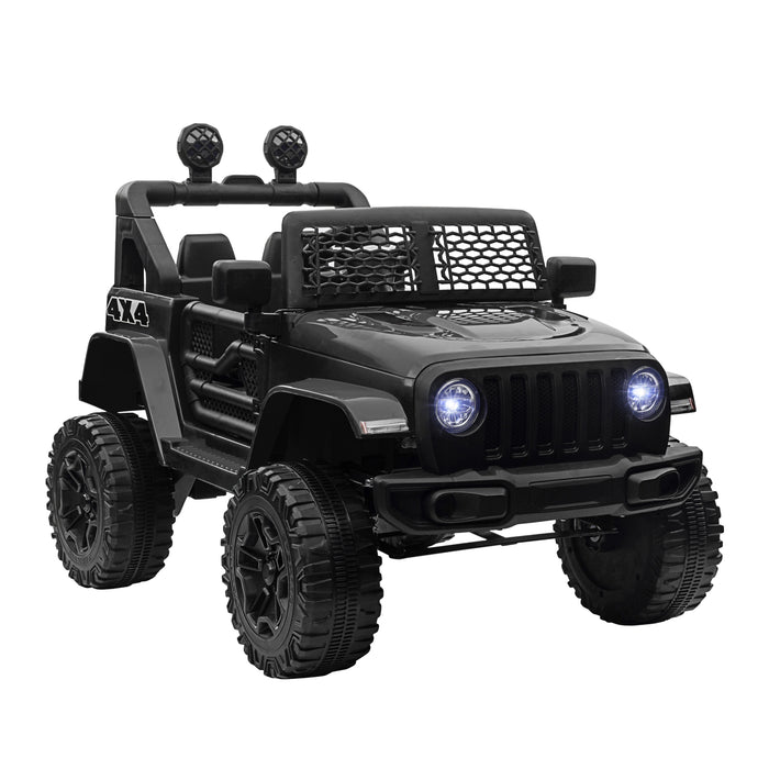 Kids Electric Ride On Off-road Car Truck with Parental Remote Control - 12V Battery-Powered with 2 Motors, Horn, Lights - Ideal for 3-6 Years Old, Black