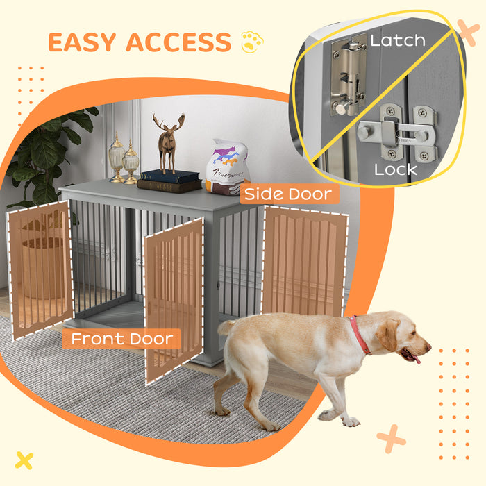 Large Three-Door Furniture-Style Dog Crate - Indoor Pet Enclosure with Locking Mechanism - Ideal for Big Dogs and Home Safety
