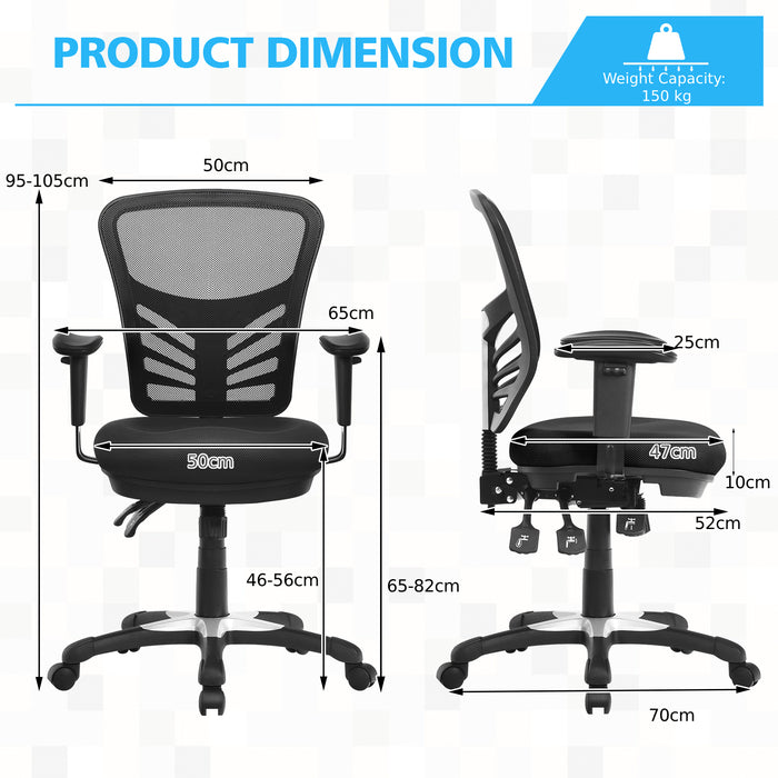 Ergonomic Reclining Mesh Office Chair - 3-Paddle Control, Black Design - Ideal for Home or Professional Office Use
