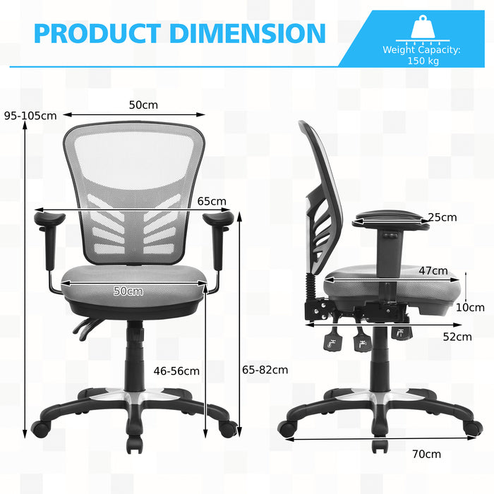 Ergonomic Reclining Mesh Office Chair - 3-Paddle Control, Black Design - Ideal for Home or Professional Office Use