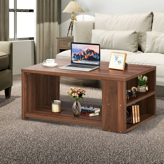 Wooden Rectangular Design - Grey Coffee Table with Storage Shelves - Ideal for Spacious & Organized Living Area